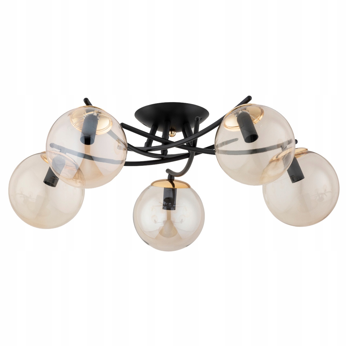 Stropná lampa čierno-zlatá 5xE14 sklenené gule jantár Savi Alfa