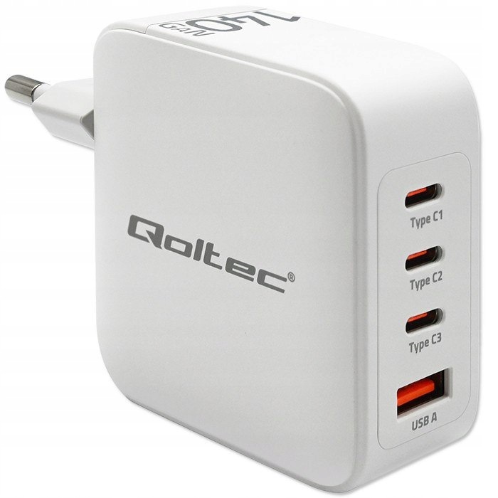 Qoltec Síťová nabíječka 140 W GaN 5-20 V 2.5-5 A 3 x Usb-c Pd 1 x Us