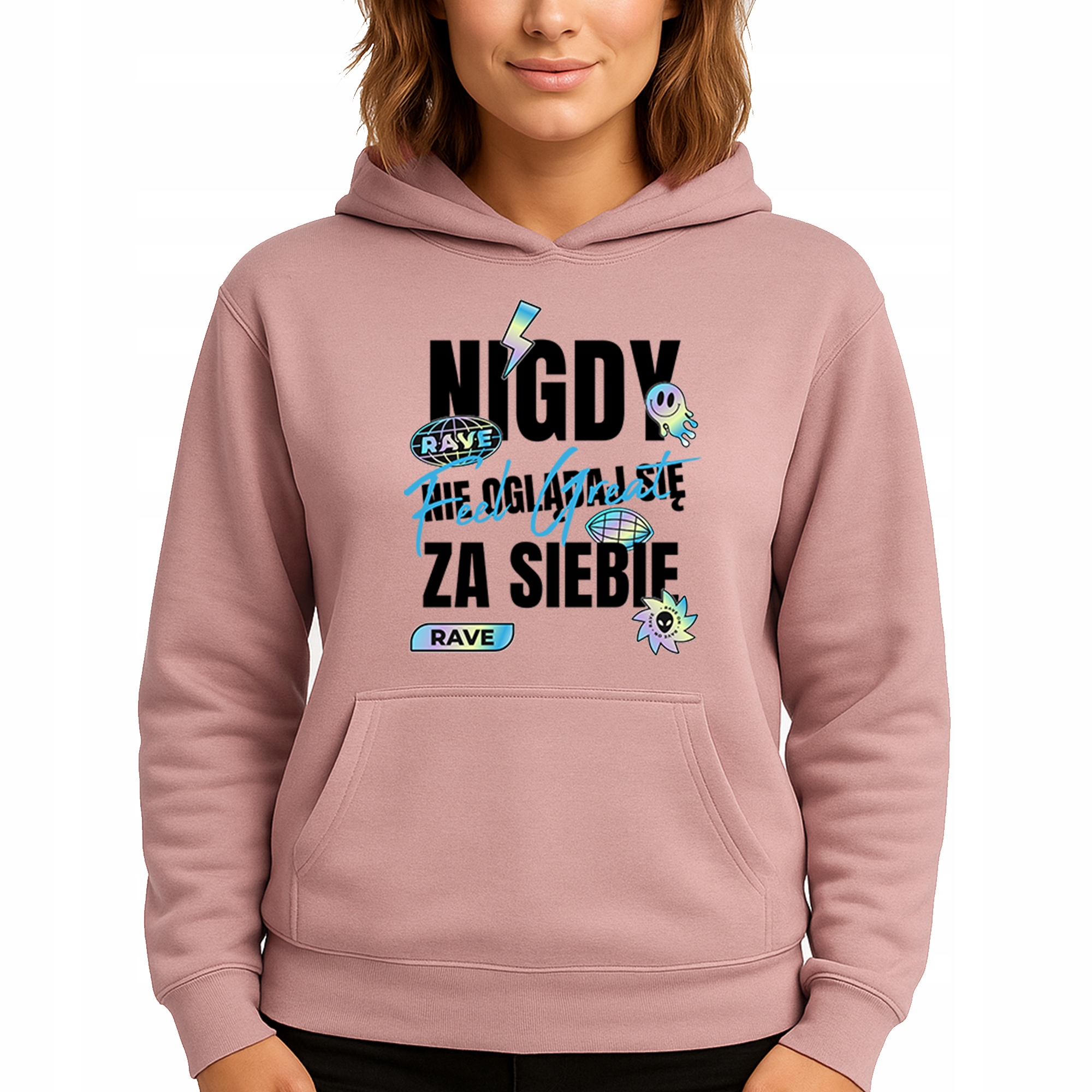 Mikina Růžová Hoodie S Kapucí Dárek Pro Ni Feel Great Vel M