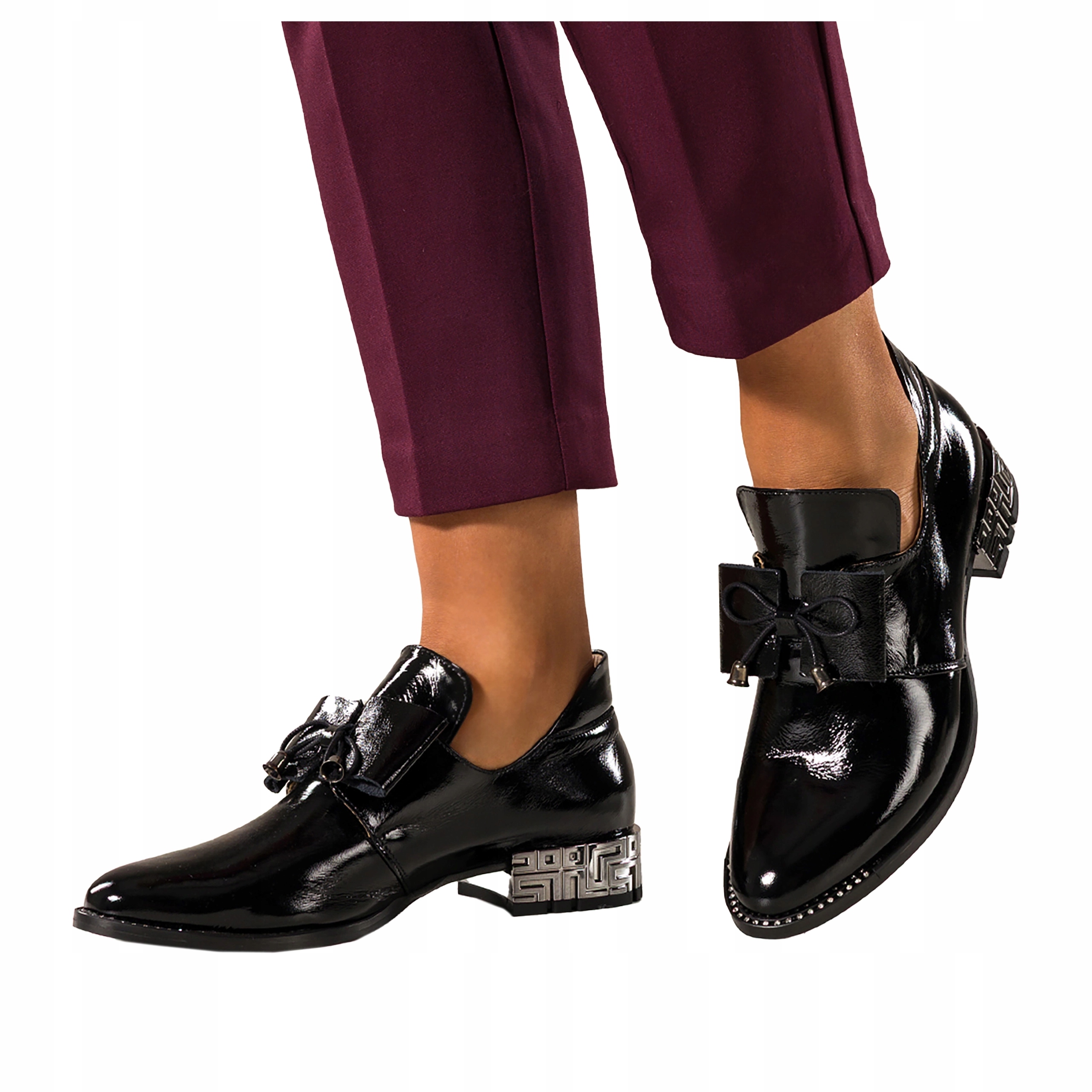 Dámské Polobotky Černé Kožené Pohodlné Lakované S Mašličkou Módní velikost 36