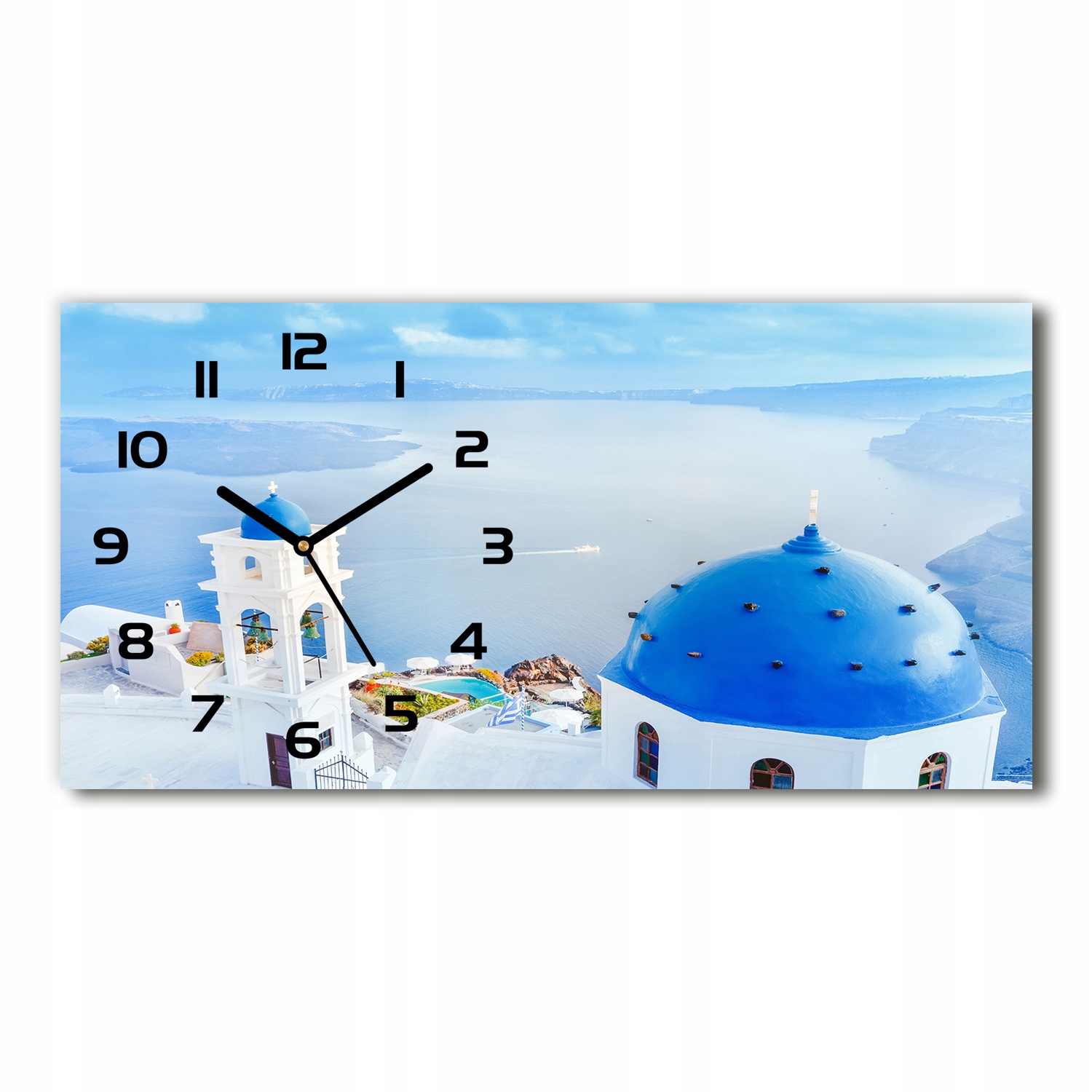 

Zegar ze szkła na ścianę Santorini Grecja 60x30 cm