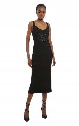 Karen Millen Petite Šaty MIDI Černá Na Ramínkách 36 B1G