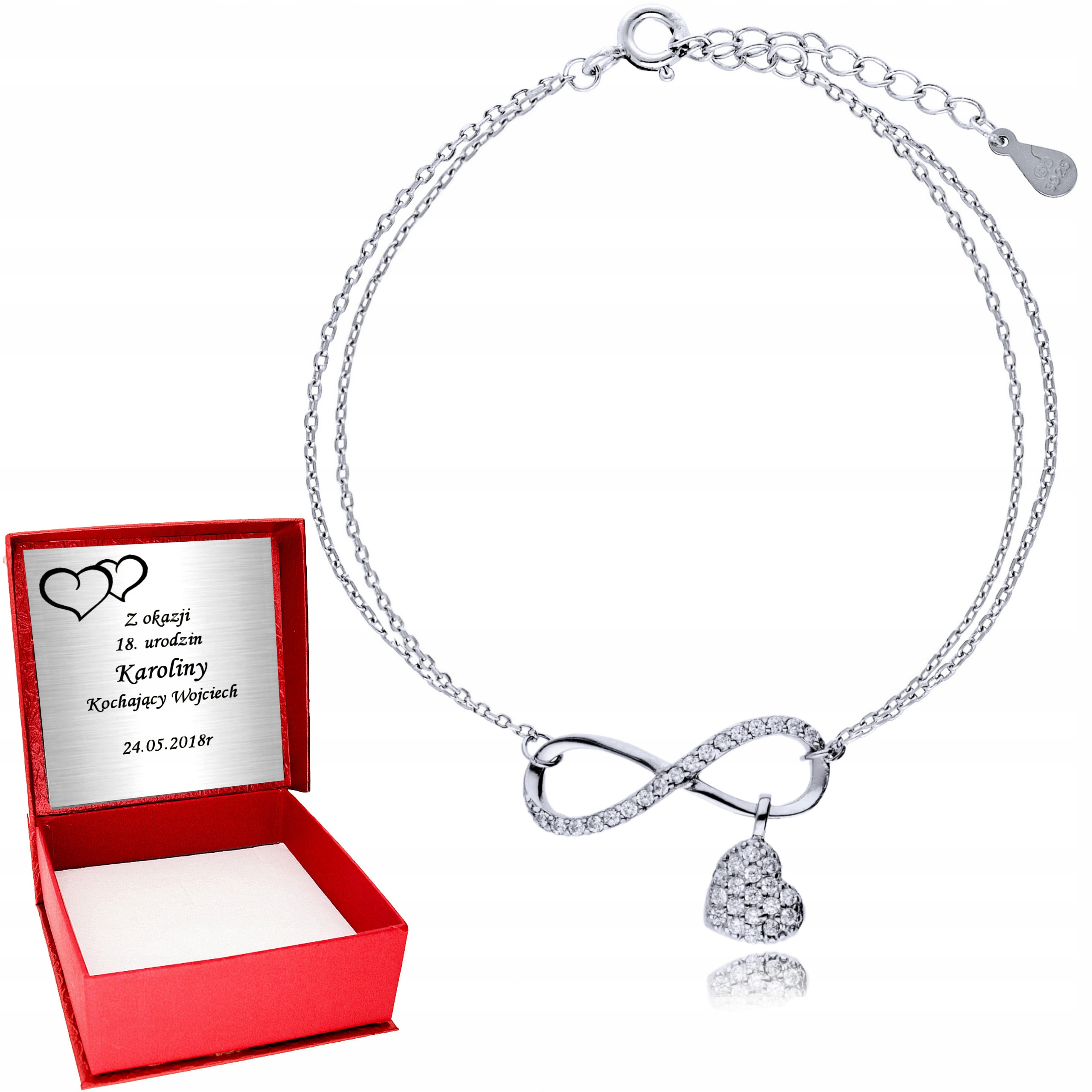 

Srebrna Bransoletka 925 Nieskończoność Serce