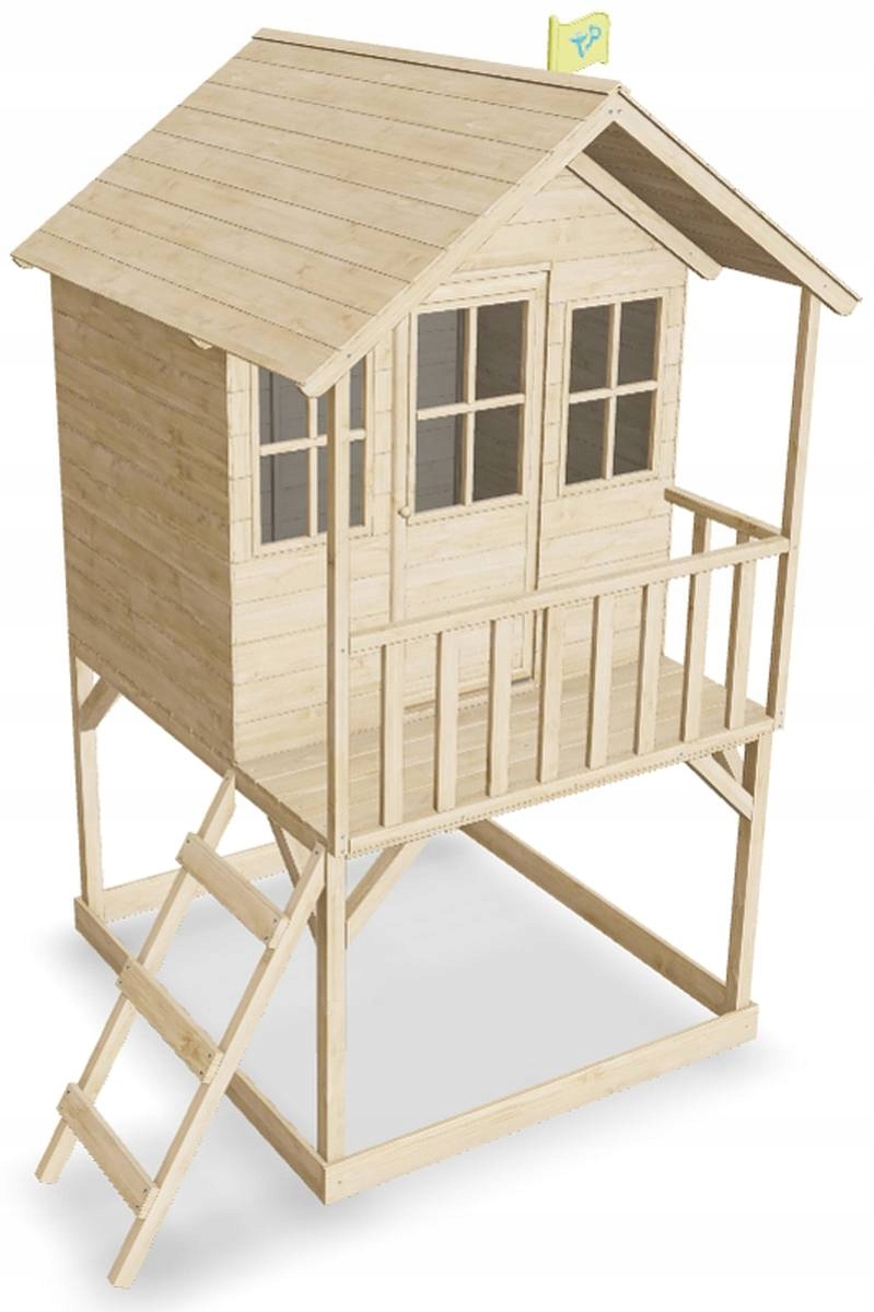 DREWNIANY DOMEK OGRODOWY DLA DZIECI NA PALACH Piaskownica DUŻY PLAC ZABAW Wysokość produktu 230 cm