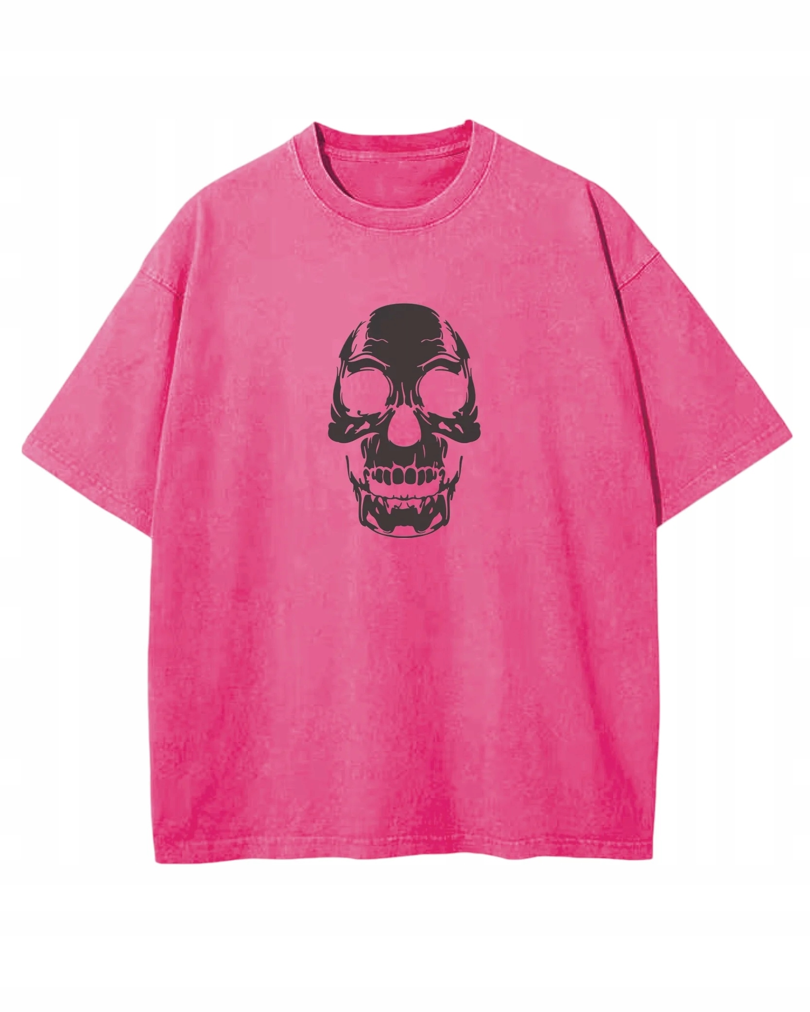 Tričko s oversize efektem praní Silikonový potisk Lebka Tmavě růžová 3XL