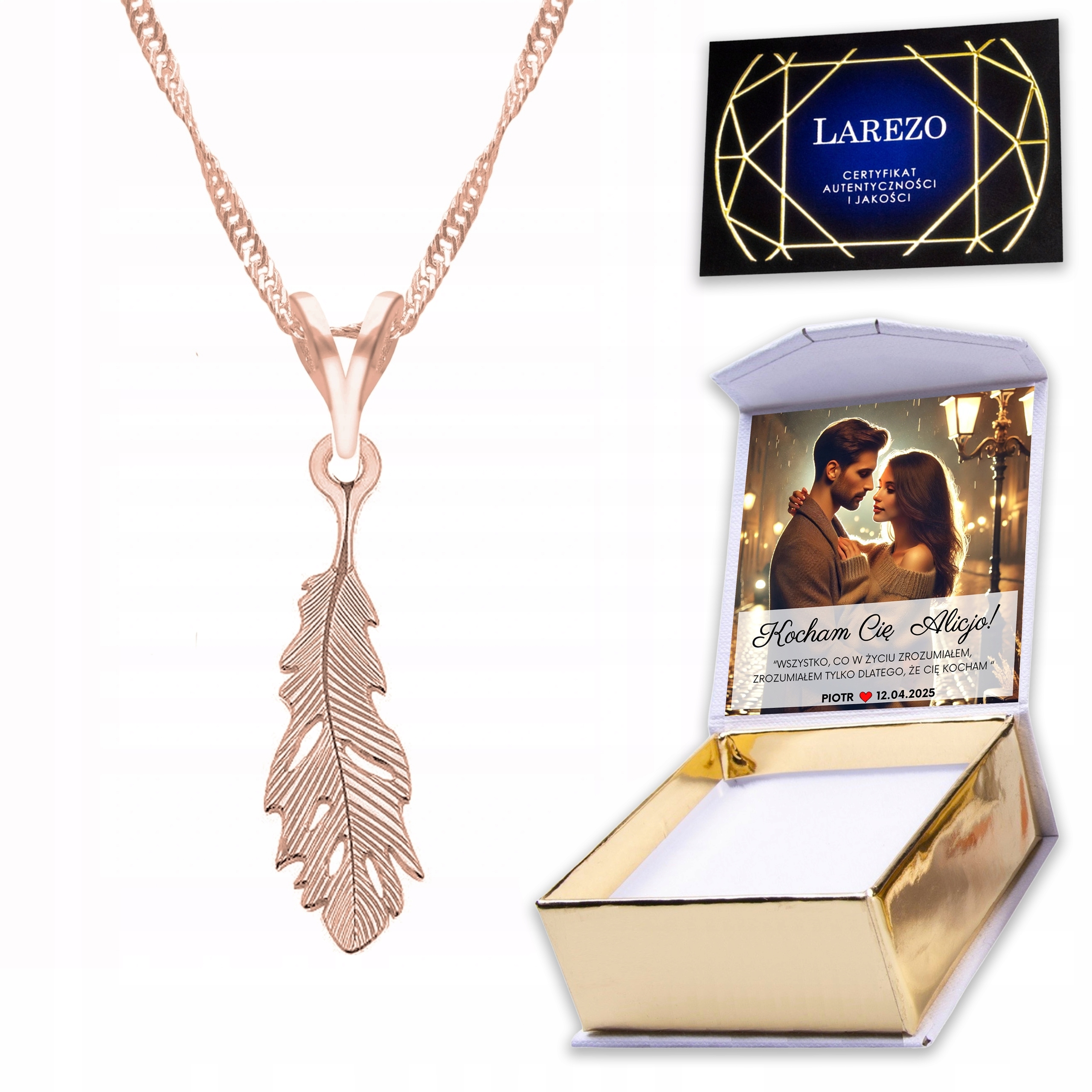 Pozlacený náhrdelník 925 s perem a Přívěsek Pero Potisk