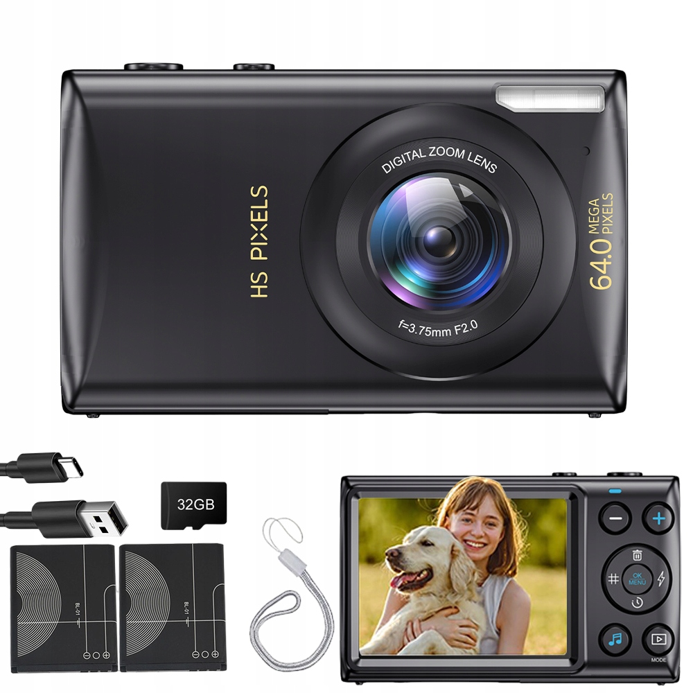Digitální Fotoaparát Hd 4K 64MP 18X Zoom 32 Gb S Kartou 2.8" Dárek