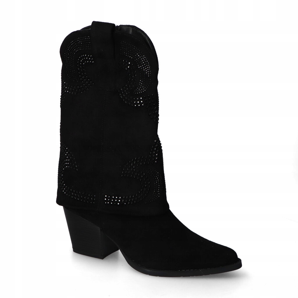 S.Barski HY42-153 Černé semišové Kovbojské Boty boty s Šatonové Růže 38