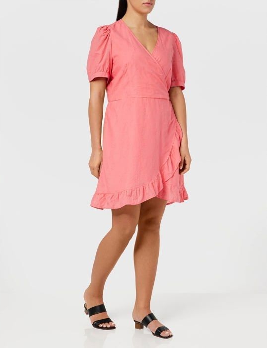 Only Růžová Šaty S Volánem A Bufetovými Rukávy, Velikost 6FA