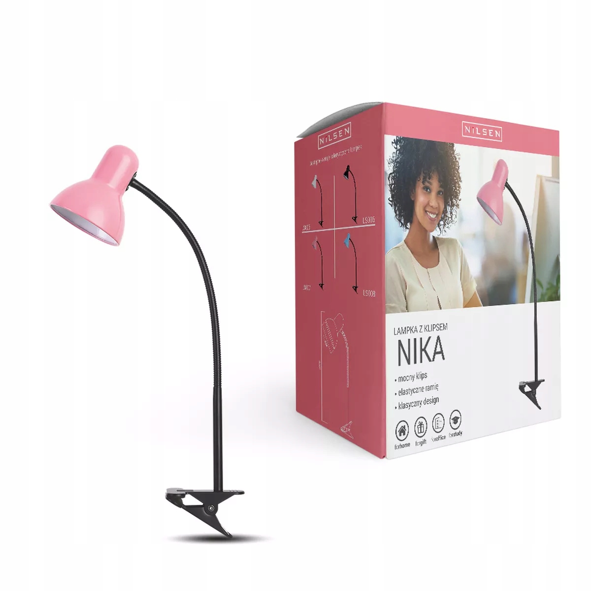 Lampka biurkowa E27 Nika z klipsem różowa