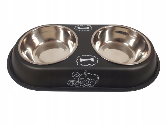 

Miska podwójna dla psa kota metalowa czarna mocna