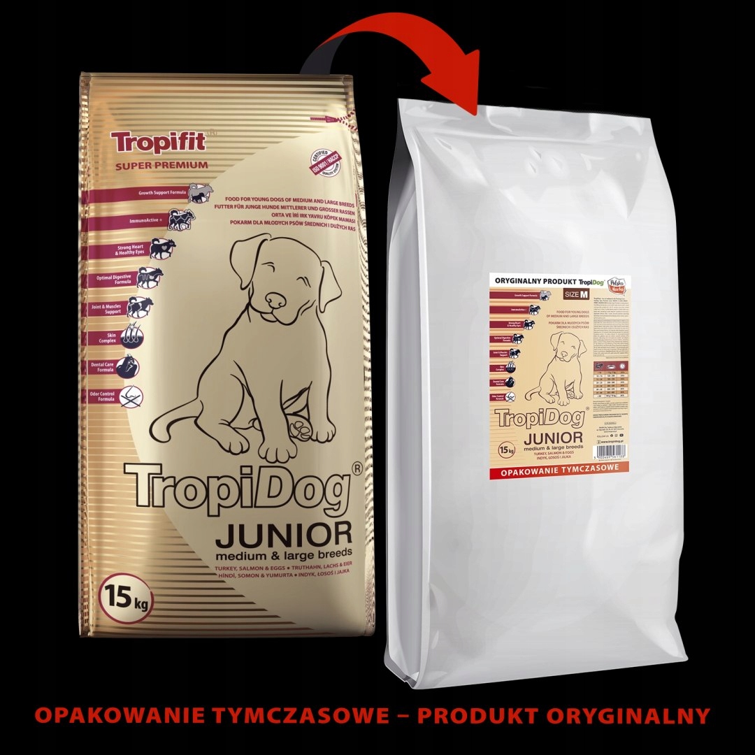 Levně Tropidog Premium Junior Medium & Large Breed s krůtím masem a lososem