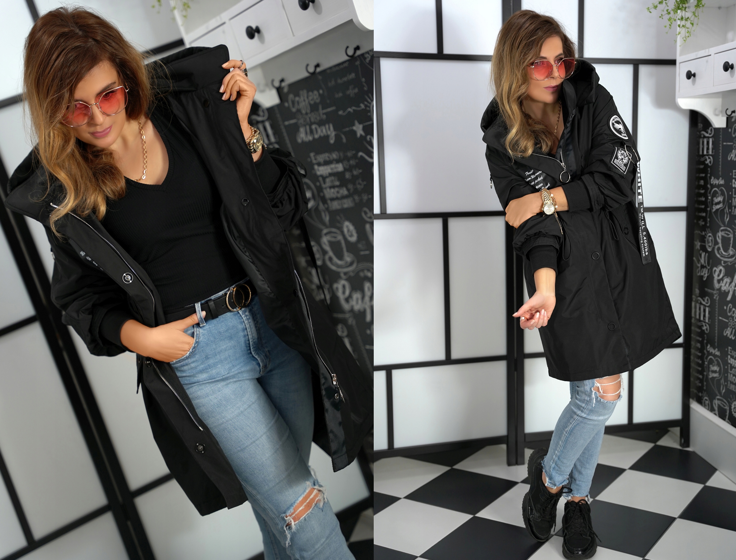 KURTKA PARKA z kapturem WIOSENNA 3WILL czarna XXL Rozmiar XXL