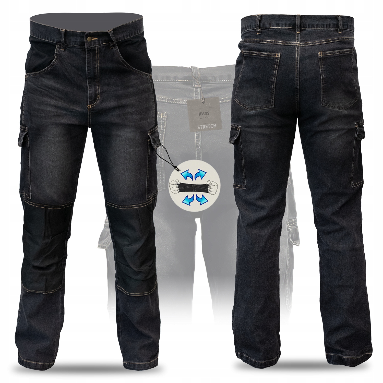 Spodnie Robocze Męskie Jeans Elastyczne Stretch Bojówki Mocne Bhp