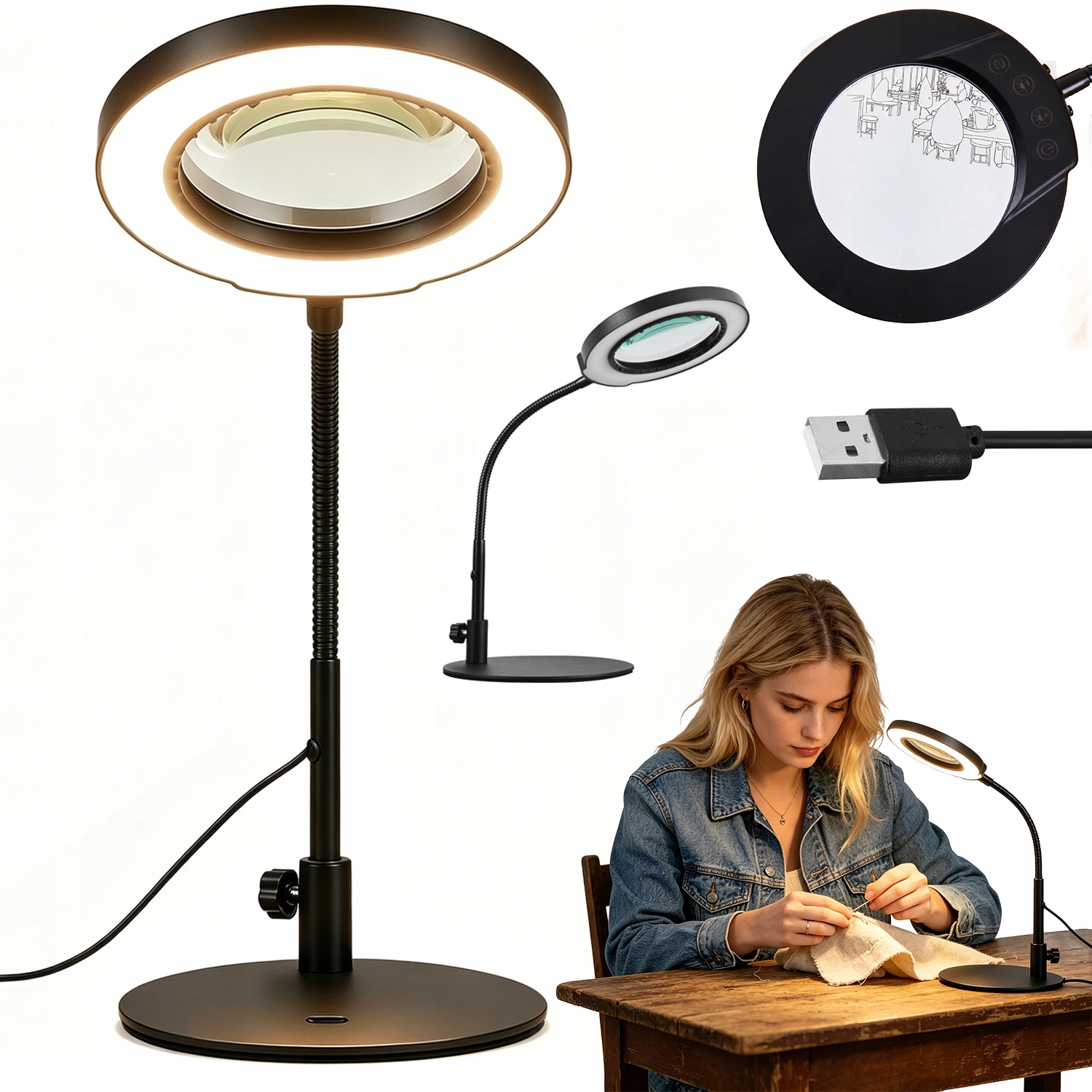 Servisní Lampa Led Lupa Sklo Kosmetická Stolní Lampa