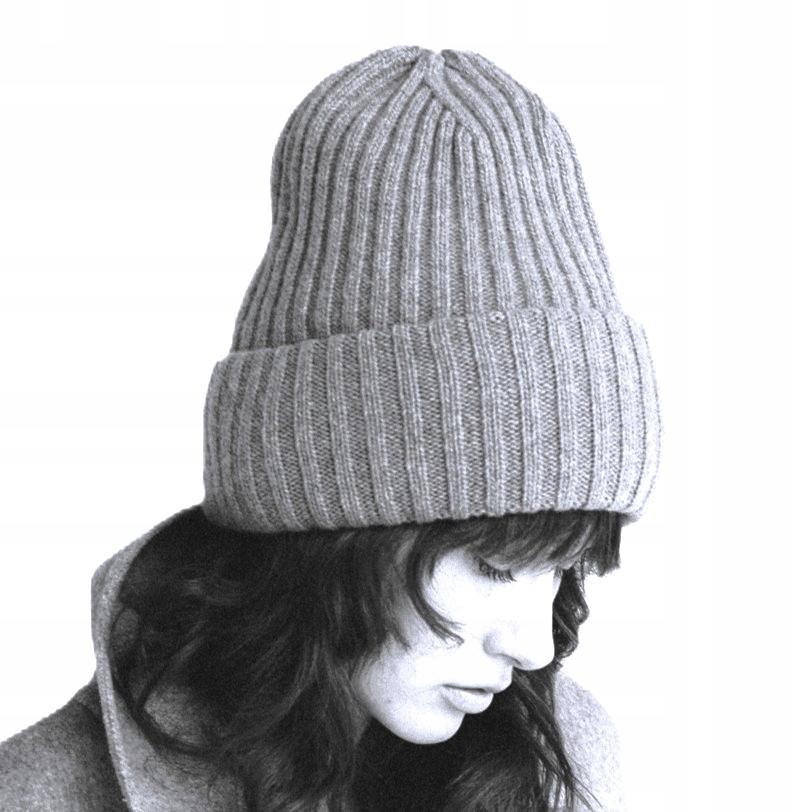 Vlněná čepice s Kašmírem, rolovací proužek, Šedá Aquila Loman Polska