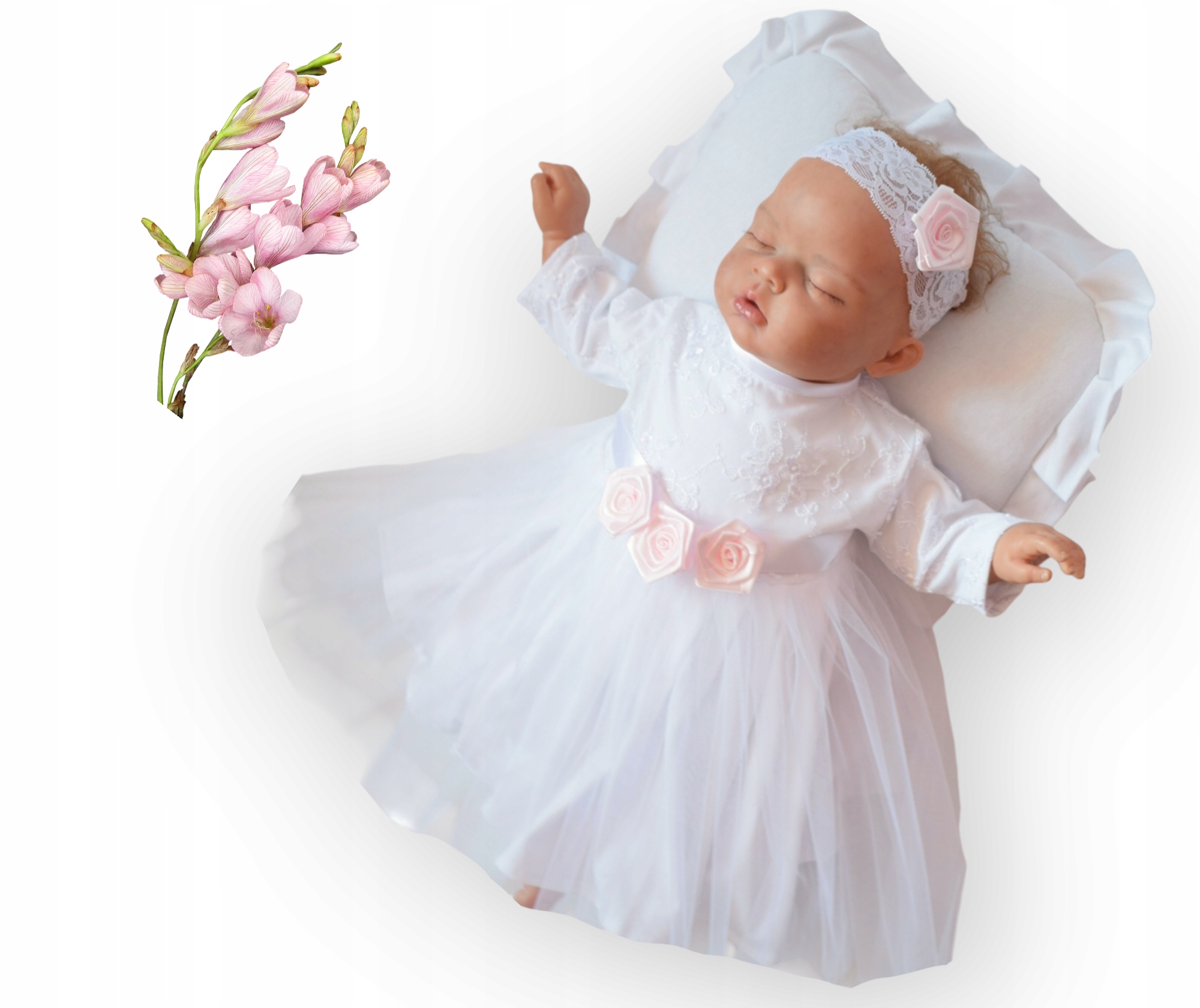 SUKIENKA Bawełniana OPASKA KORONKA CHRZEST 74-80