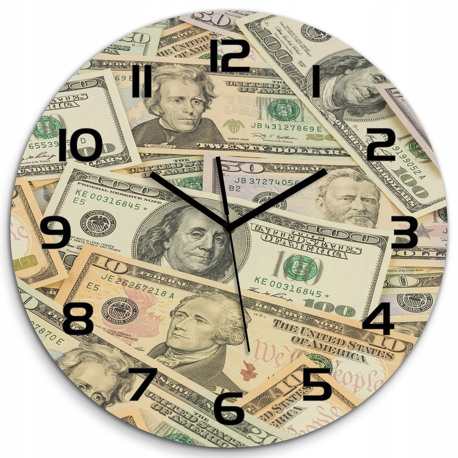 

Duży szklany zegar ścienny Banknoty dolarów fi 60