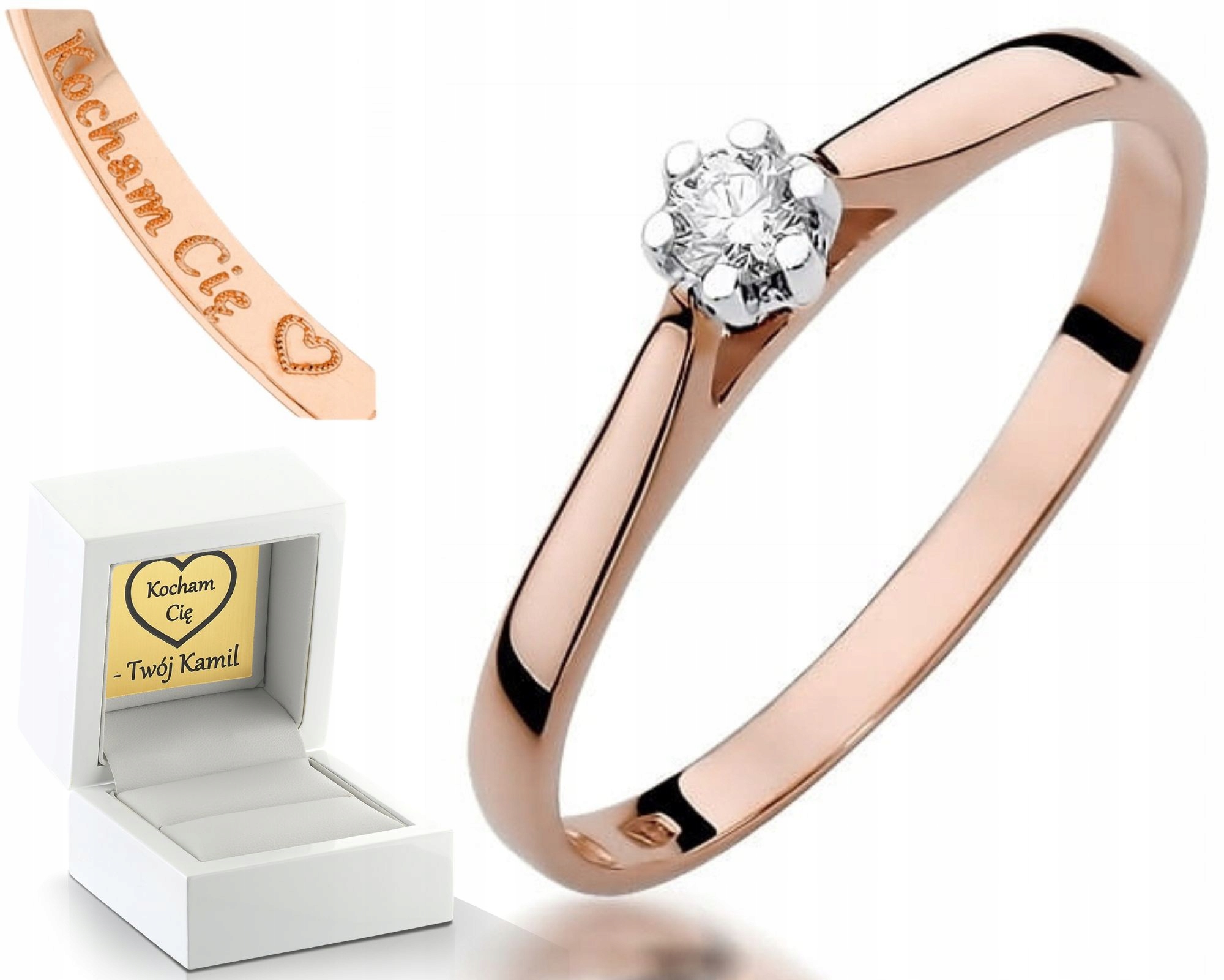Zásnubní Prstýnek Diamant Růžové Zlato Gravírování Bonus 585 Dárek