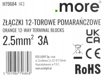 ZŁĄCZKA LISTWA KABLOWA OŚWIETLENIOWA 12 TOROWA 2,5mm2 Marka Ecolight