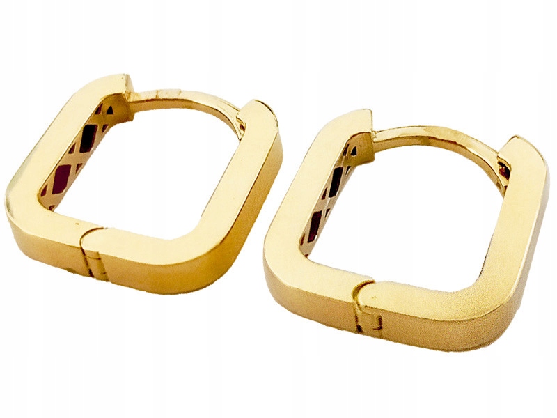 Zlaté náušnice 585, hladké, čtvercové, lesklé kroužky