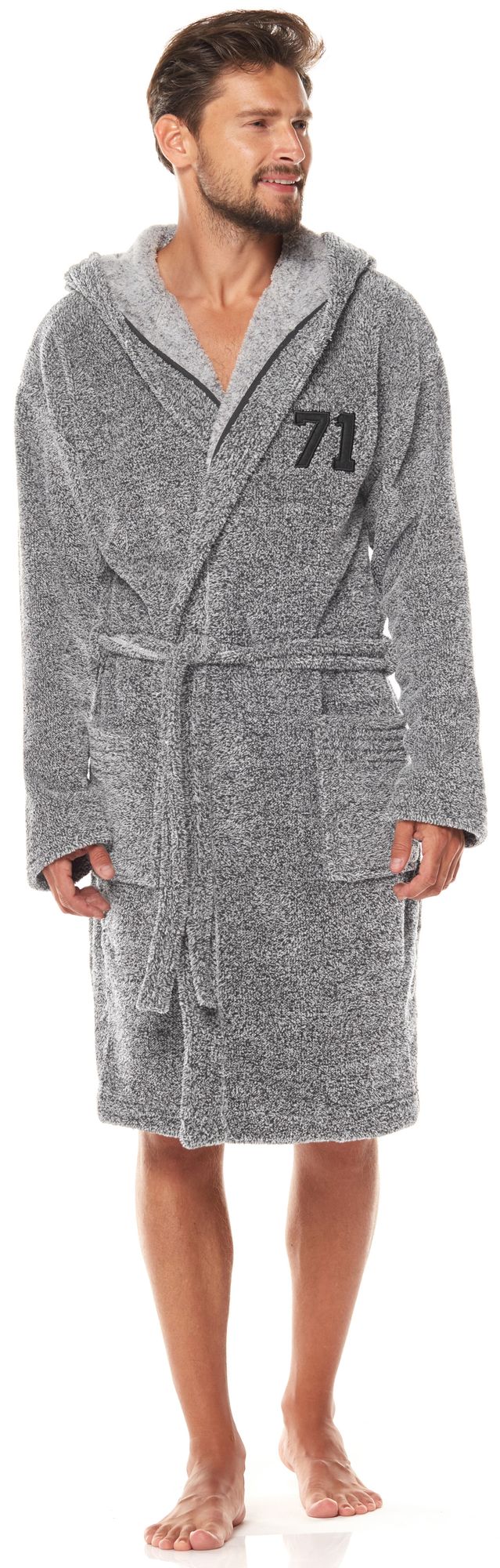 CIEPŁY MIŁY DŁUGI SZLAFROK MĘSKI Z KAPTUREM XL Marka L&L