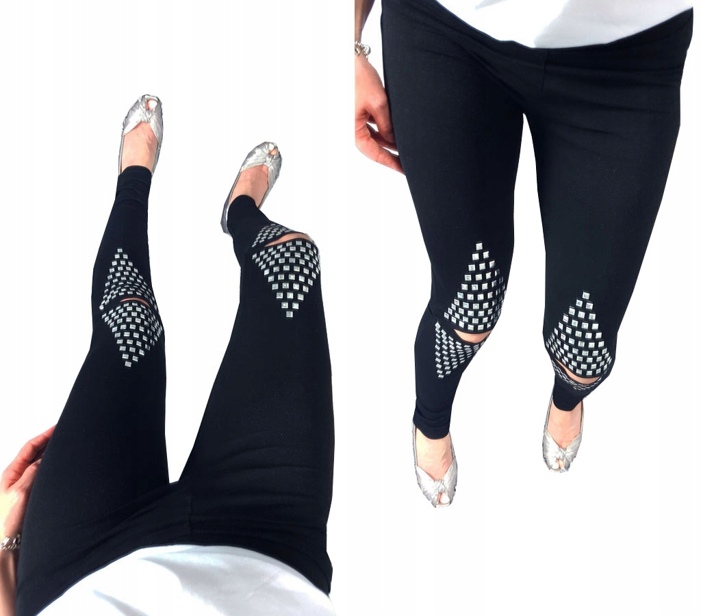 

Spodnie Legginsy Rurki Ćwieki Ripped Getry Dziury