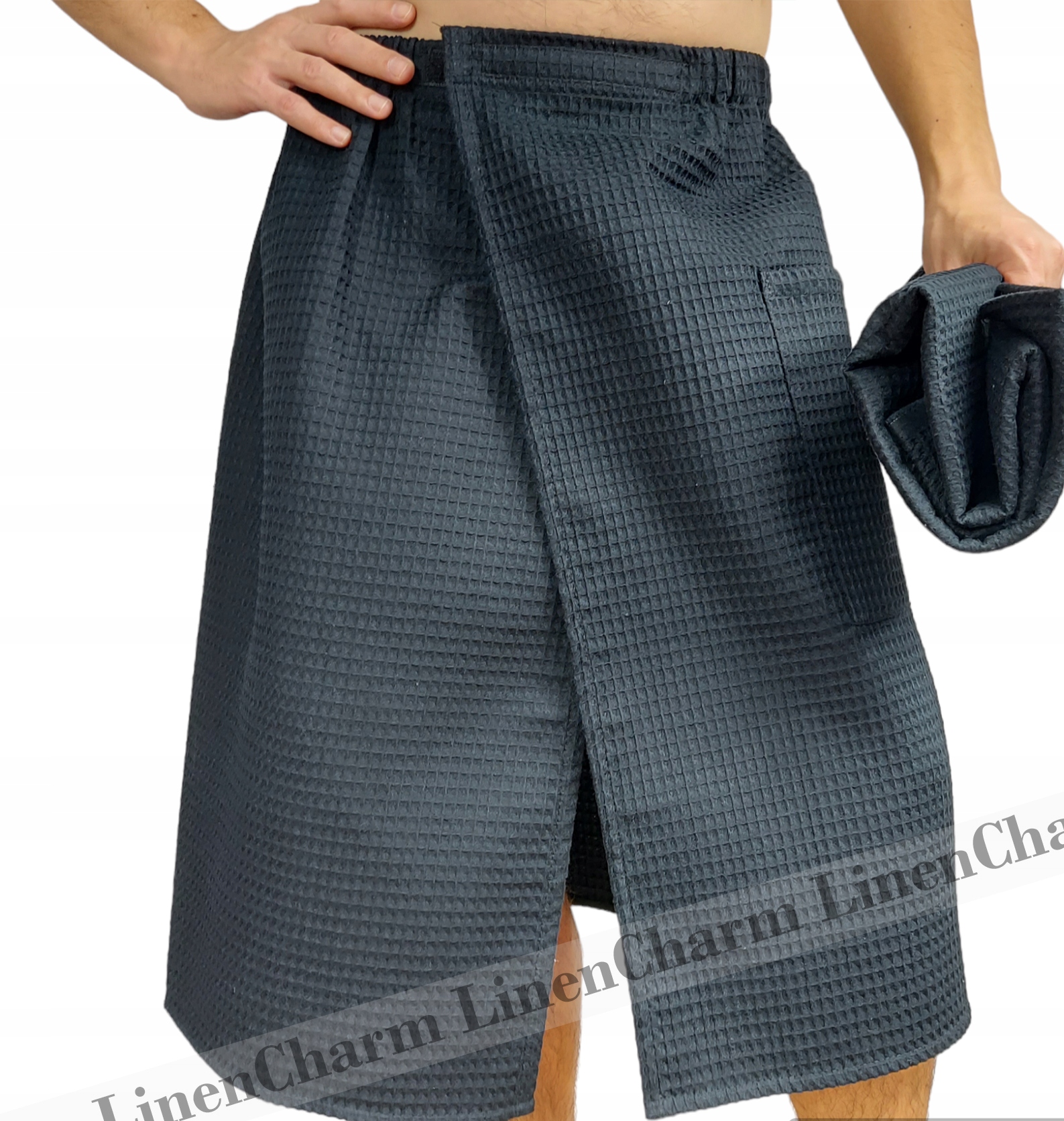 Pánský set Kilt Ručník do sauny Spa Wafel Bavlna 100% Černá L