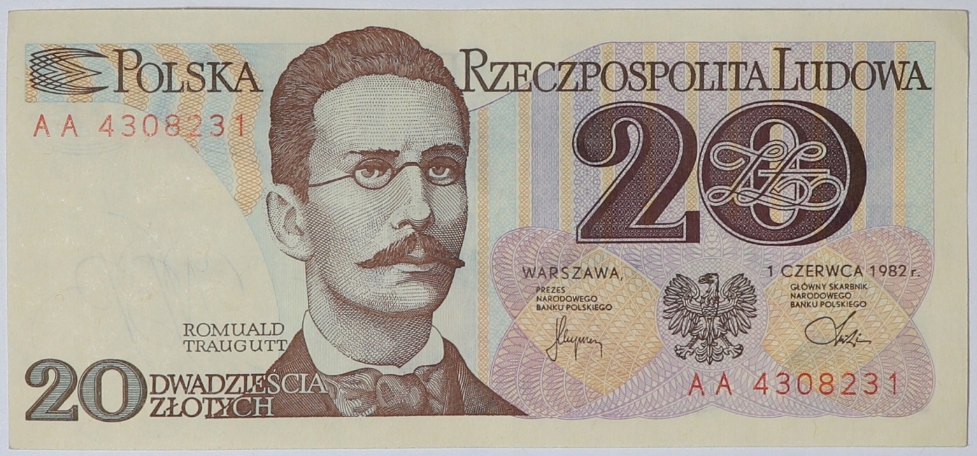 Banknot 20 zł 1982 rok - Seria AA