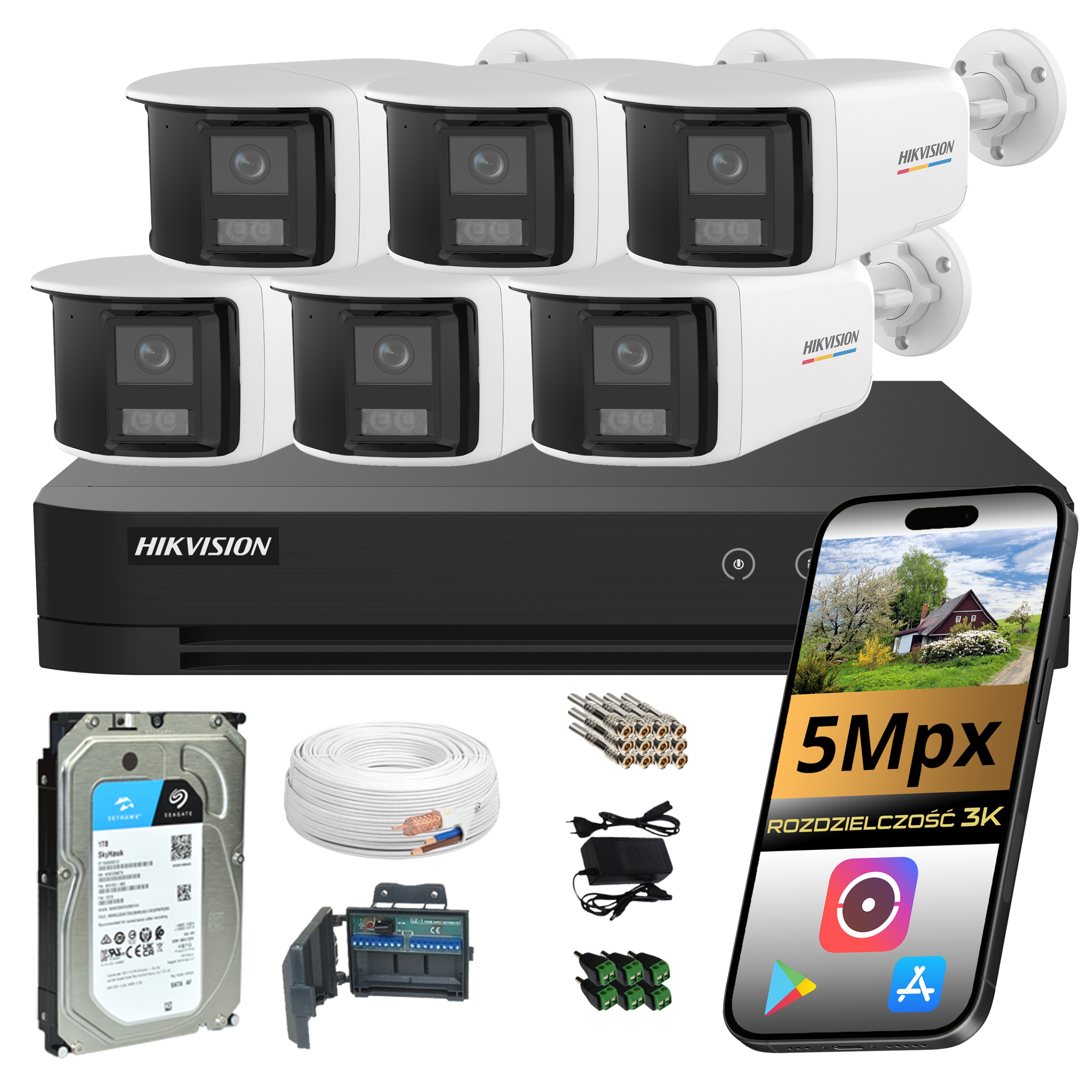 Monitorování Hikvision 6 Analogových Kamer 180 Stupňů 5MPX Disk Kompletní