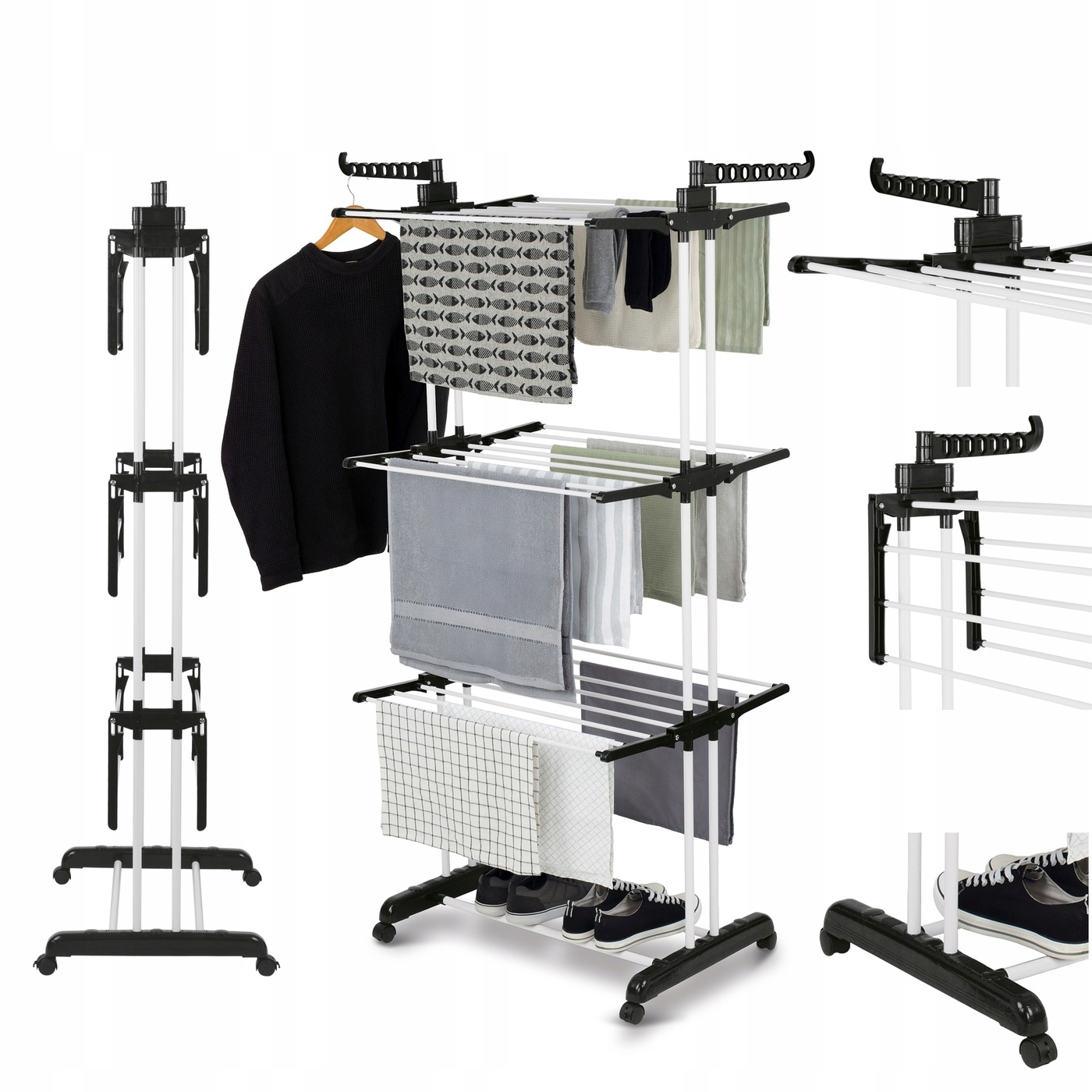 SUSZARKA na PRANIE Pionowa STOJĄCA Kółka DUŻA Biała Balkonowa Konighoffer