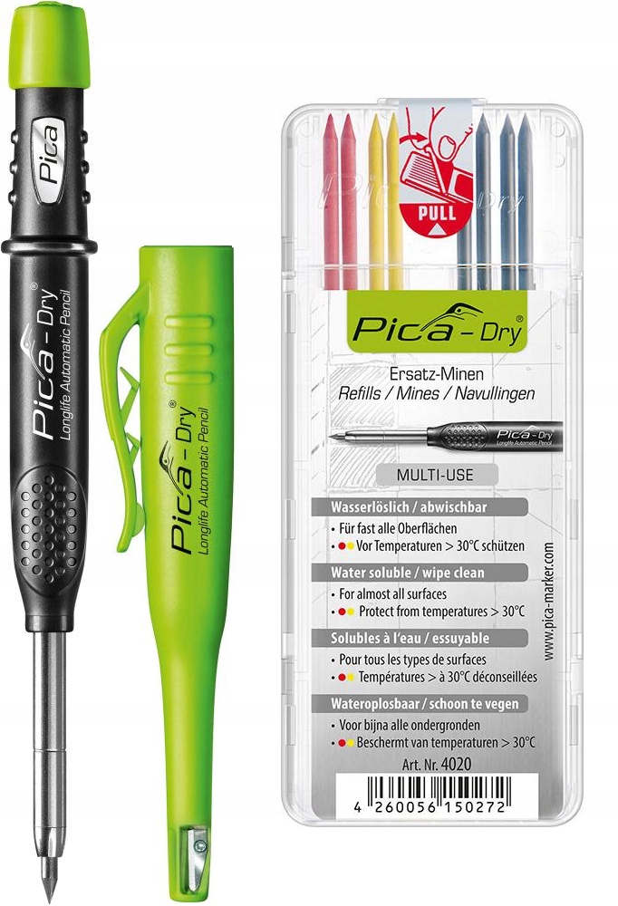 Marker Pica Dry 3030 Znacznik ołówek budowlany precyzyjny wkłady 8 szt.