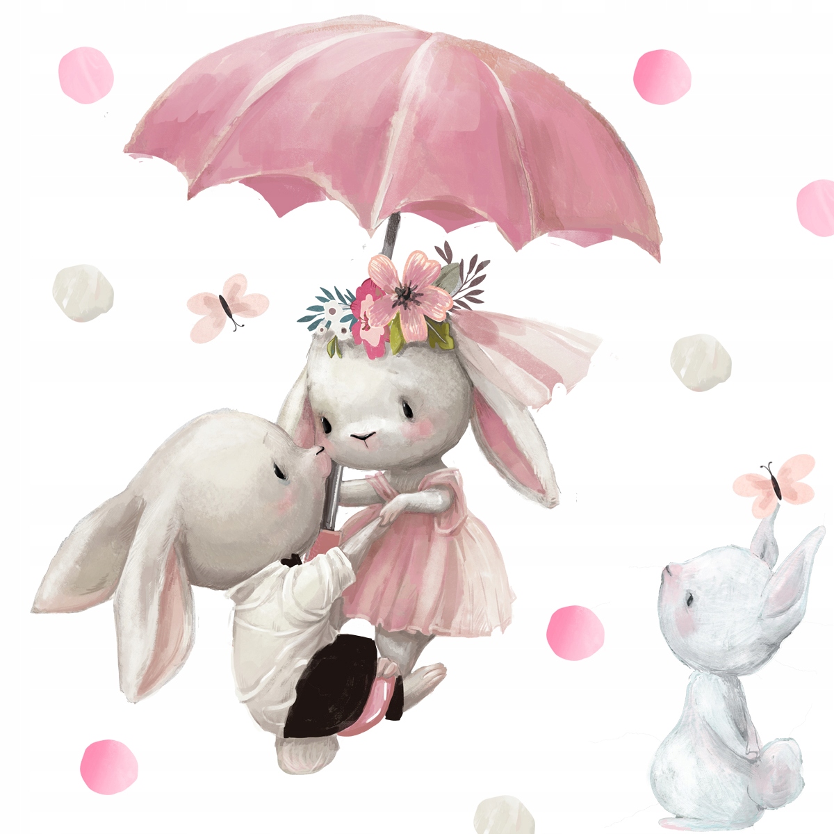 

Króliki Kropki Parasol Naklejki Na Ścianę 60x100