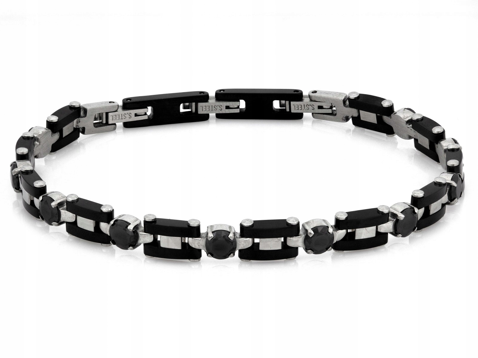 Silný ocelový náramek s černými prvky 22 Ocel 7.1 mm jako dárek