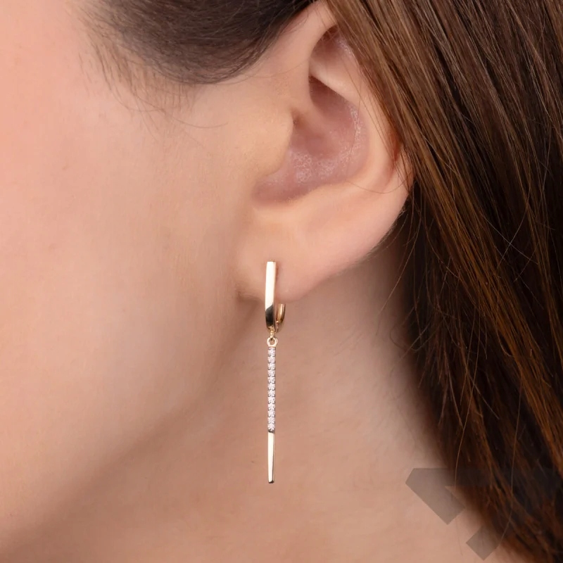 Dámské náušnice ze zlata 585, stylové diamantové paličky jako dárek, 2.36 g