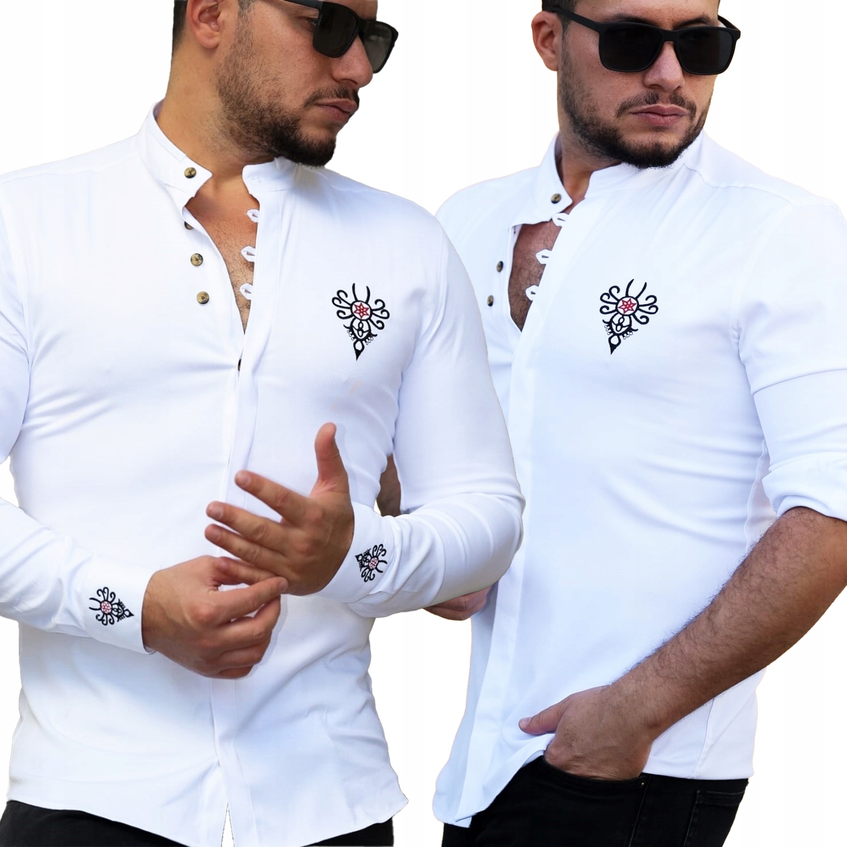 Košile Elegantní bavlněná stojáček bez límce Elastická, efektní výšivka