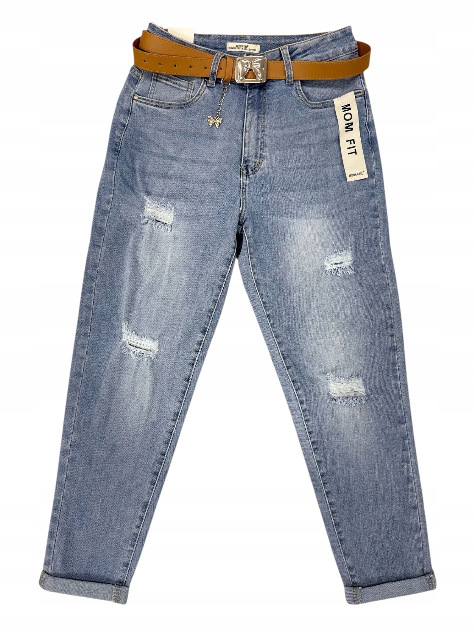 Spodnie jeansowe, jeansy Moongirl o kroju Mom Fit, niebieskie, rozmiar L