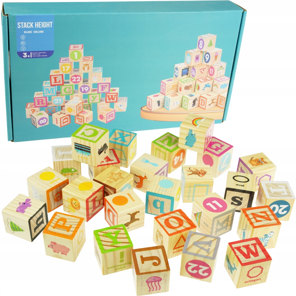 

Duże Kolorowe Kostki Klocki Drewniane Z Literkami