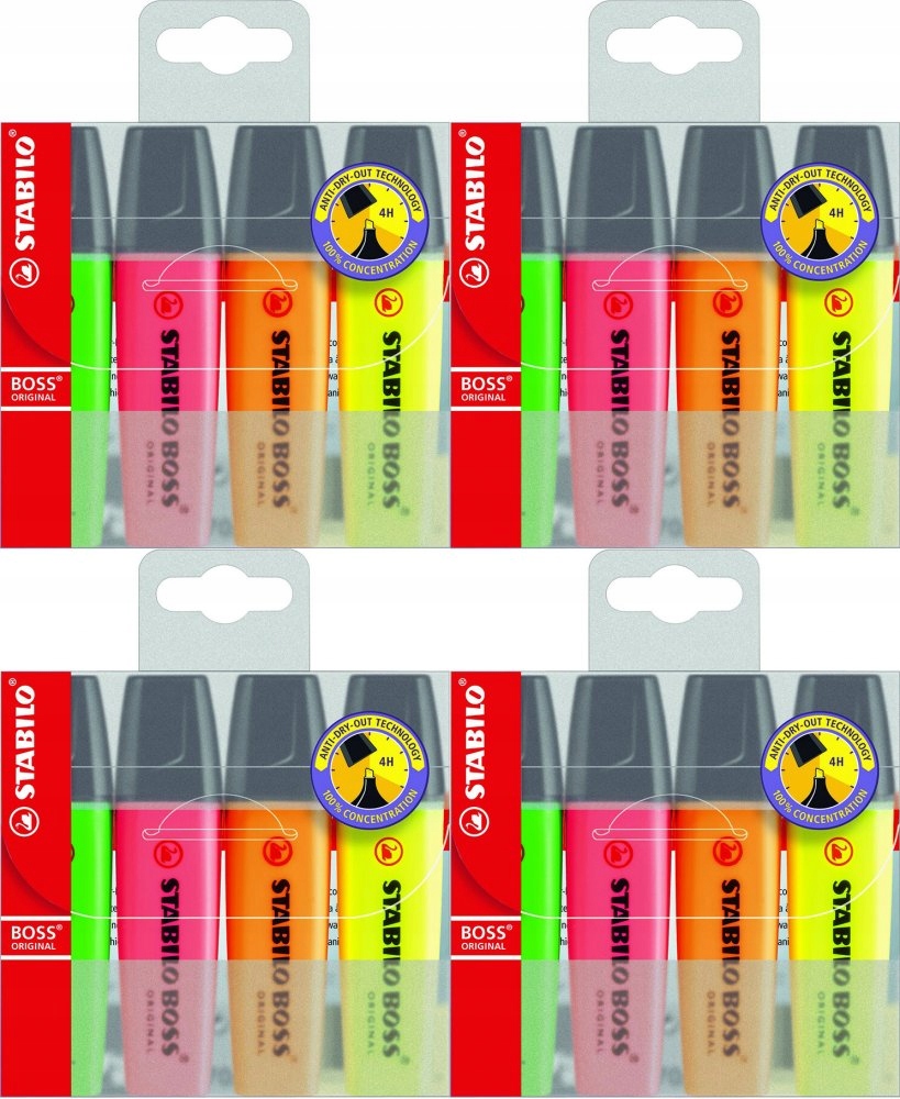 ZAKREŚLACZ PODKREŚLACZ Stabilo Boss Original MIX 4 KOLORÓW ZESTAW x 4