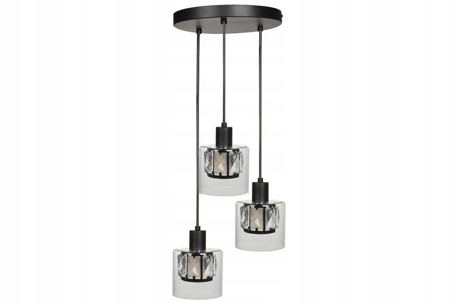 Závesná dekoratívna lampa glamour čierna, sklenené tienidlá, trojitá Reality