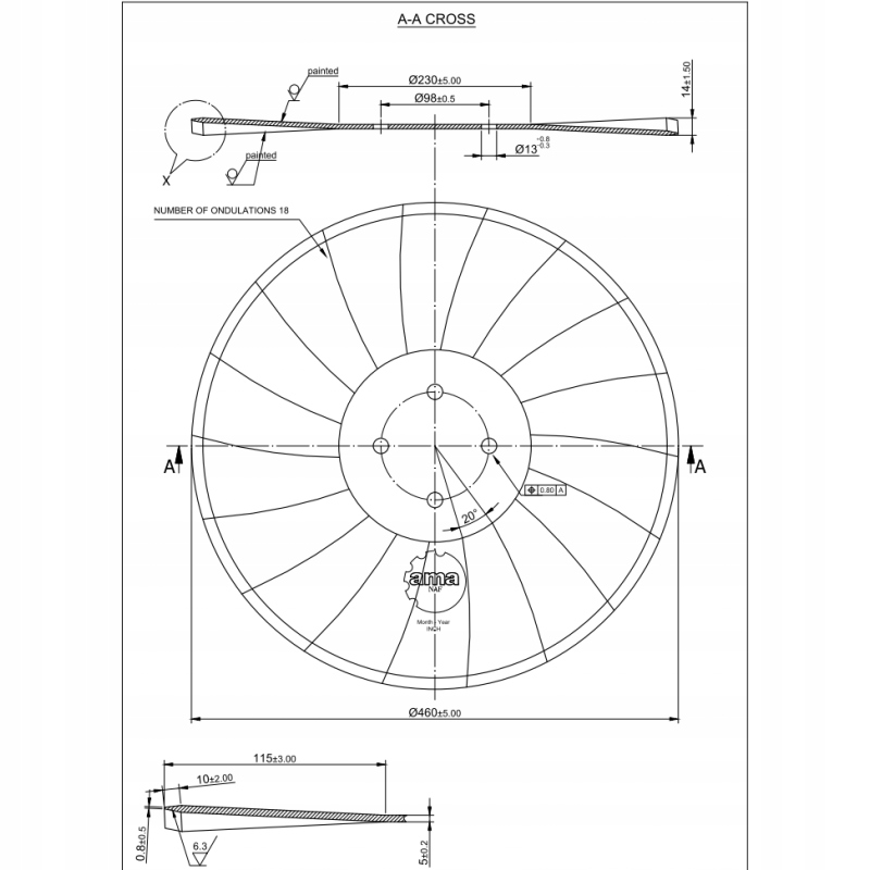 Talíř 460 mm, 4 otvory, tloušťka 5 mm, typ Skf Turbo Disc D460X5002ST