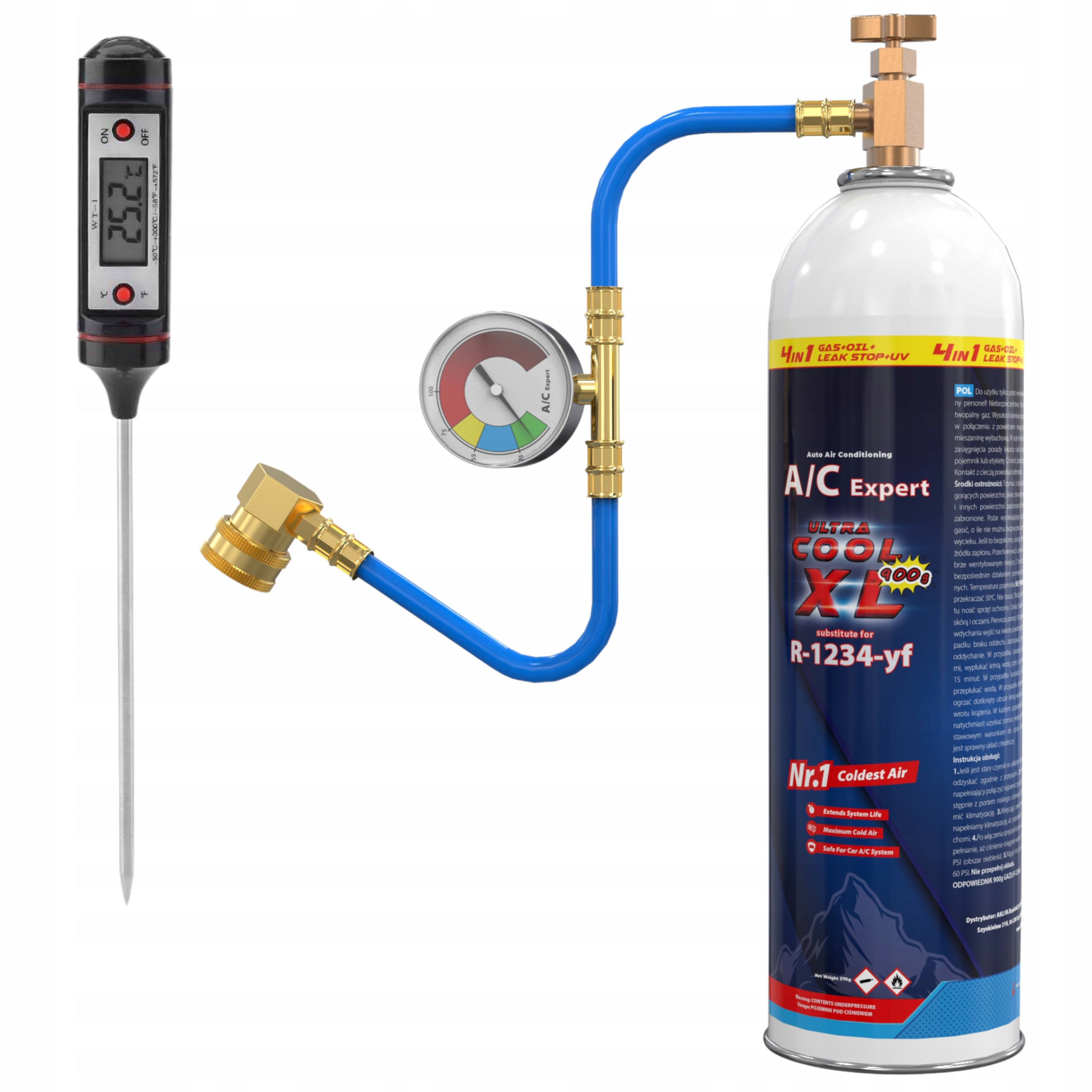 Sada XL 4v1 pro nabíjení plynové klimatizace R1234yf Ac Expert teploměr