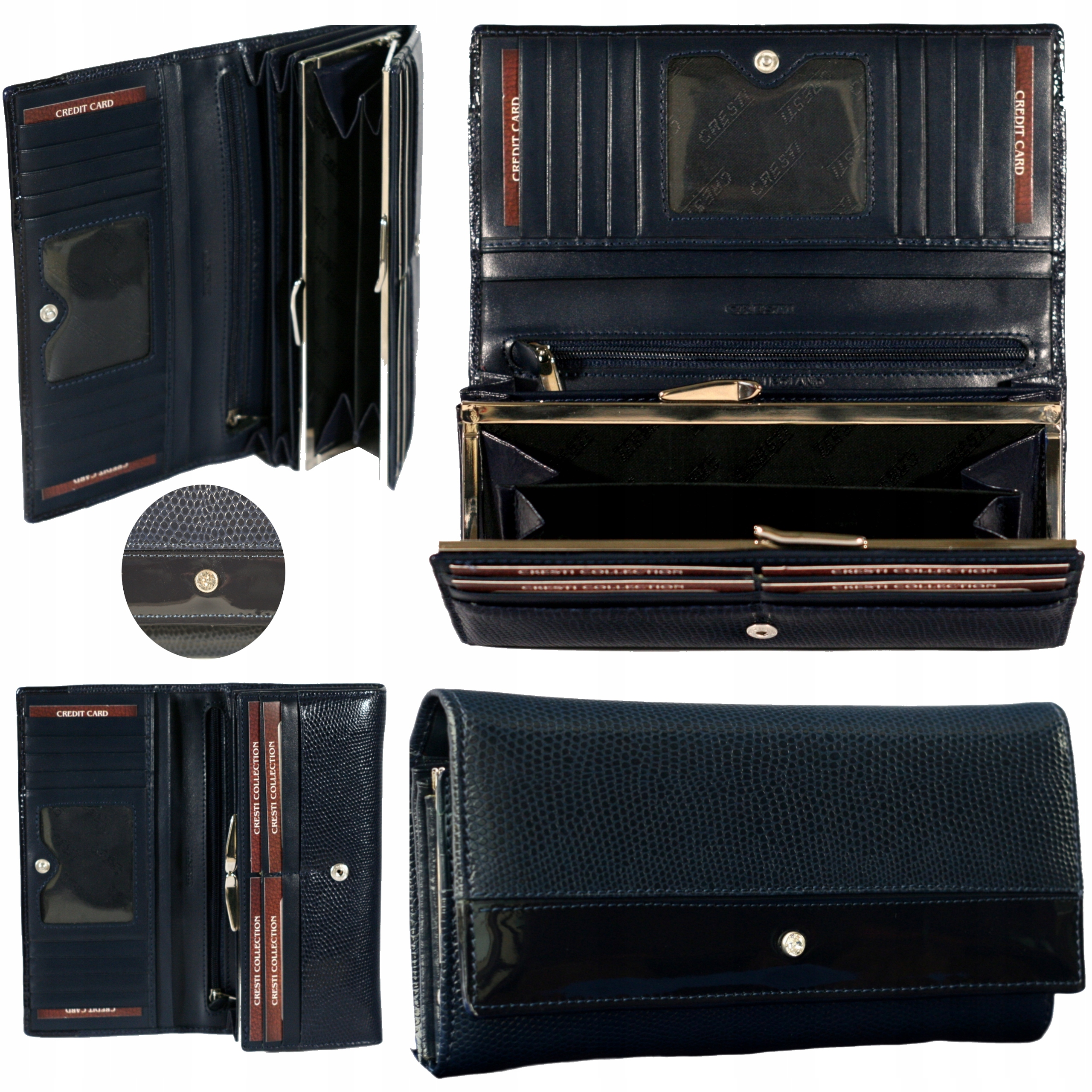 Dámská kožená peněženka velká tmavě modrá krystaly Swarovski polská výroba