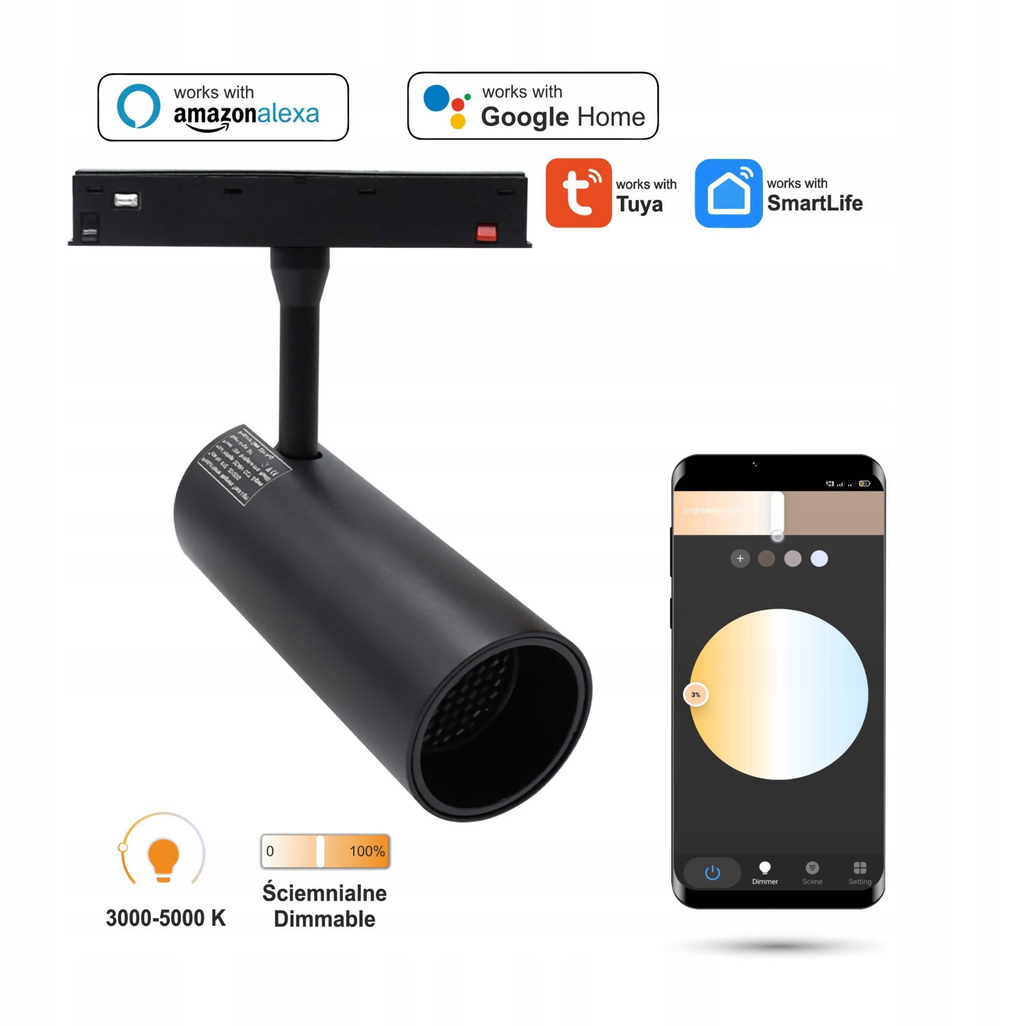 Led reflektor 2.4GHZ Track 30W pre magnetické lišty Smart Track 48VDC