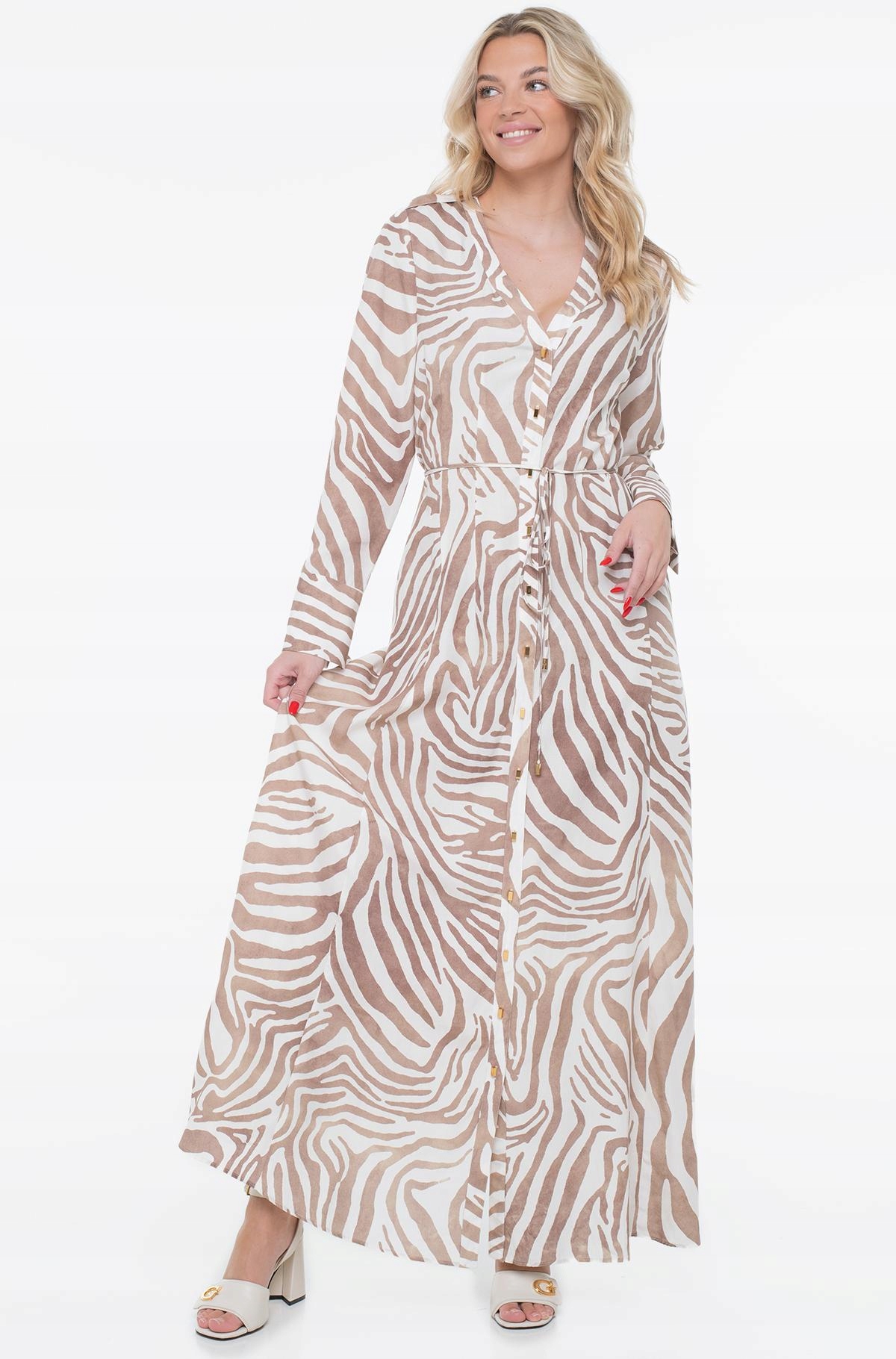 Marciano Guess Dlouhá Šaty Vzor Zebra Len Lyocell 42 Hlava