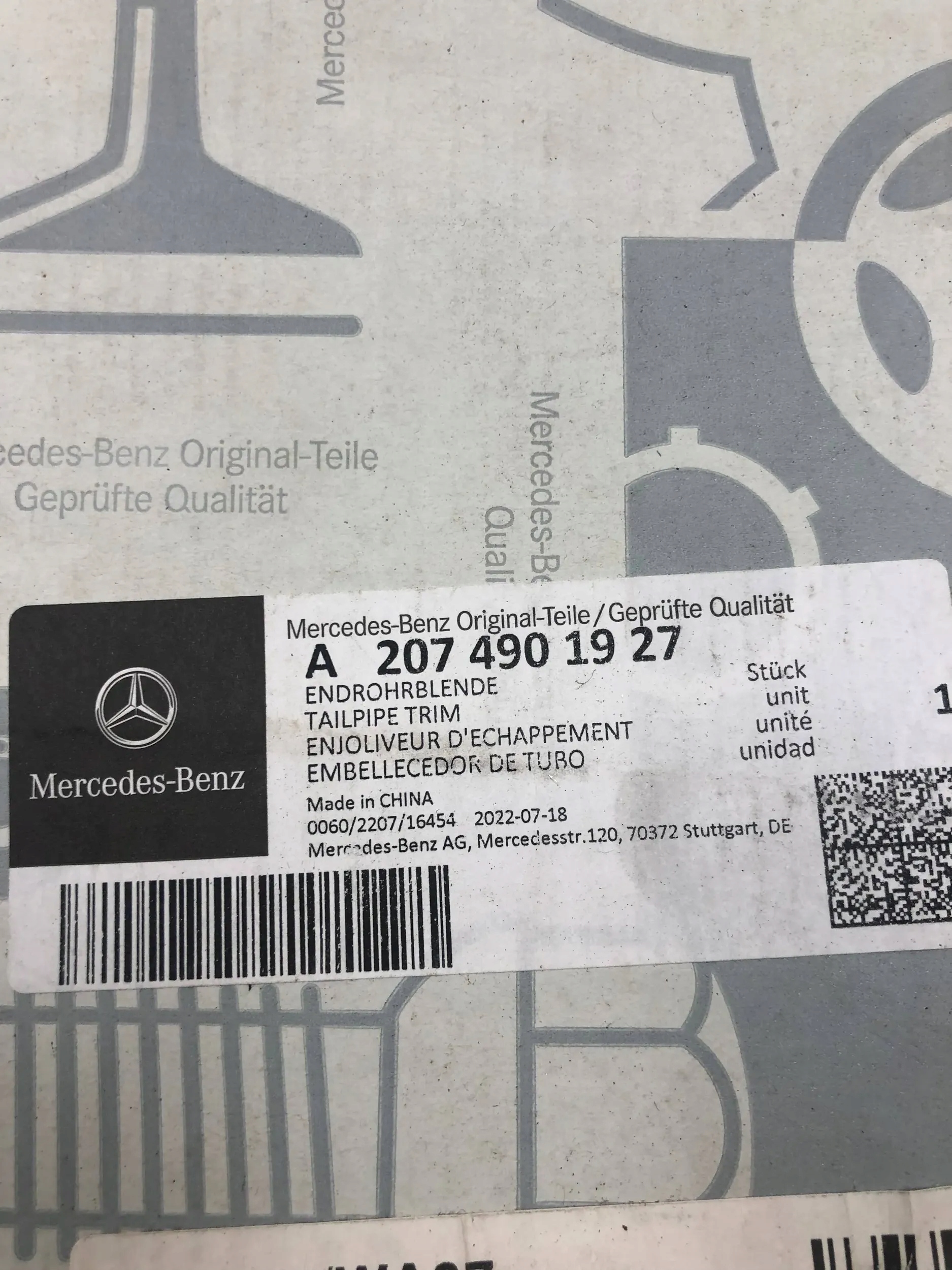 TERMINALE dello scarico sinistra MERCEDES GLK A2074901927