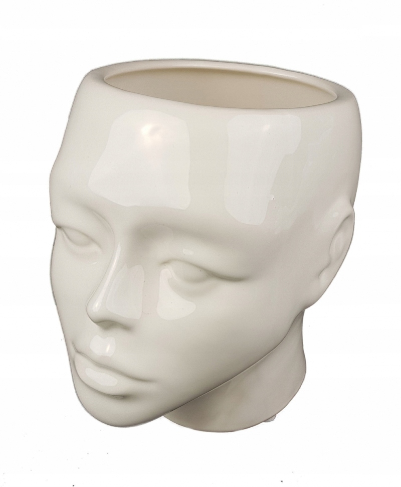 Oryginalna doniczka ceramiczna głowa biała