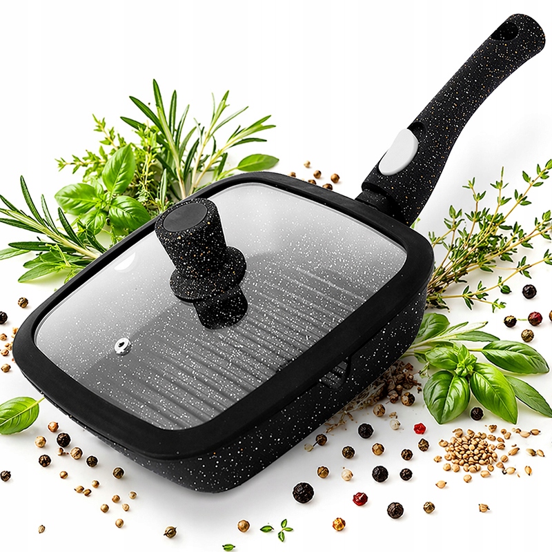 Patelnia grillowa Indukcja Z Pokrywą 28 cm granitowa Nowoczesna