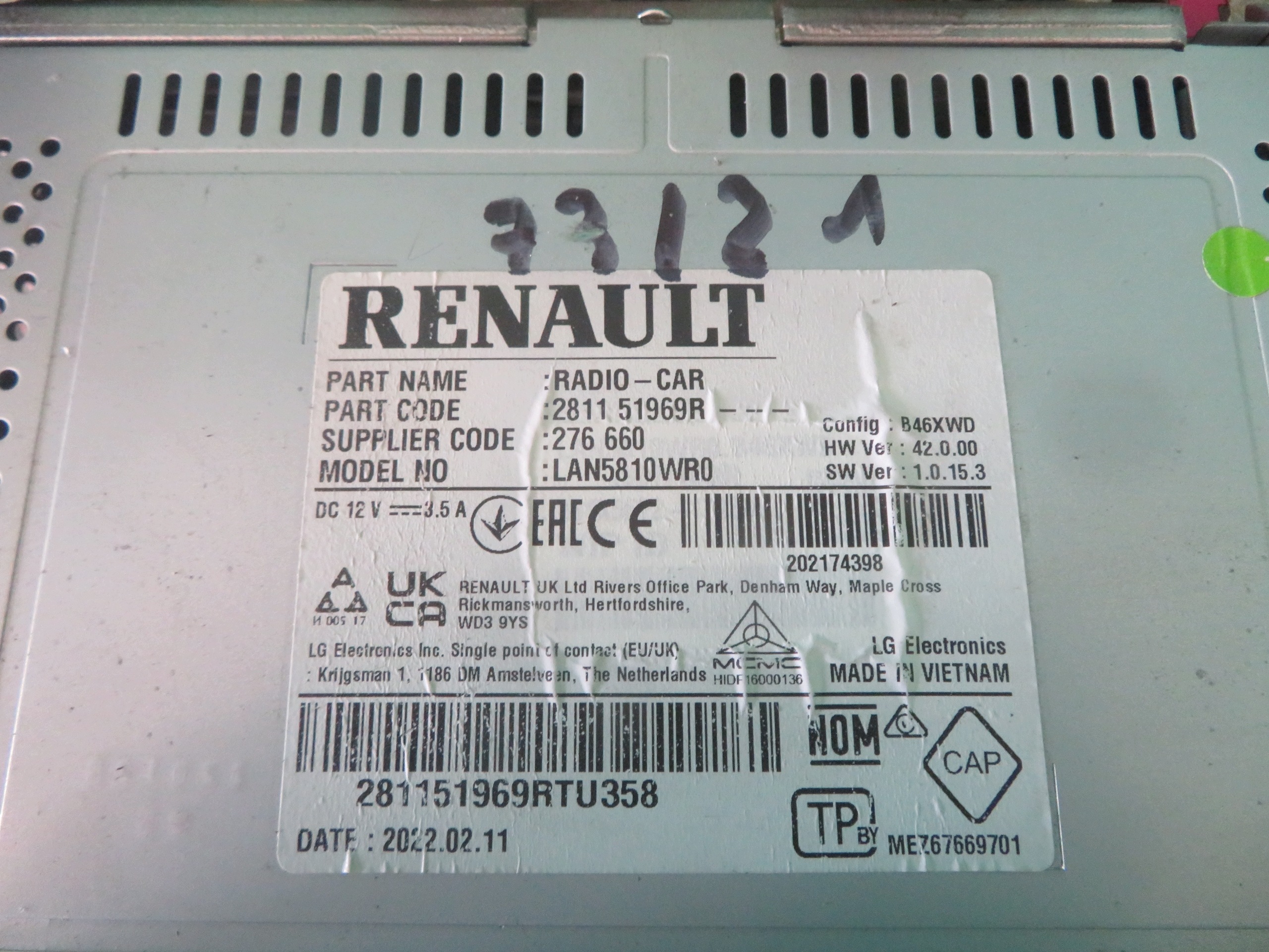 RADIO Navigation RENAULT MASTER 22R 281151969R