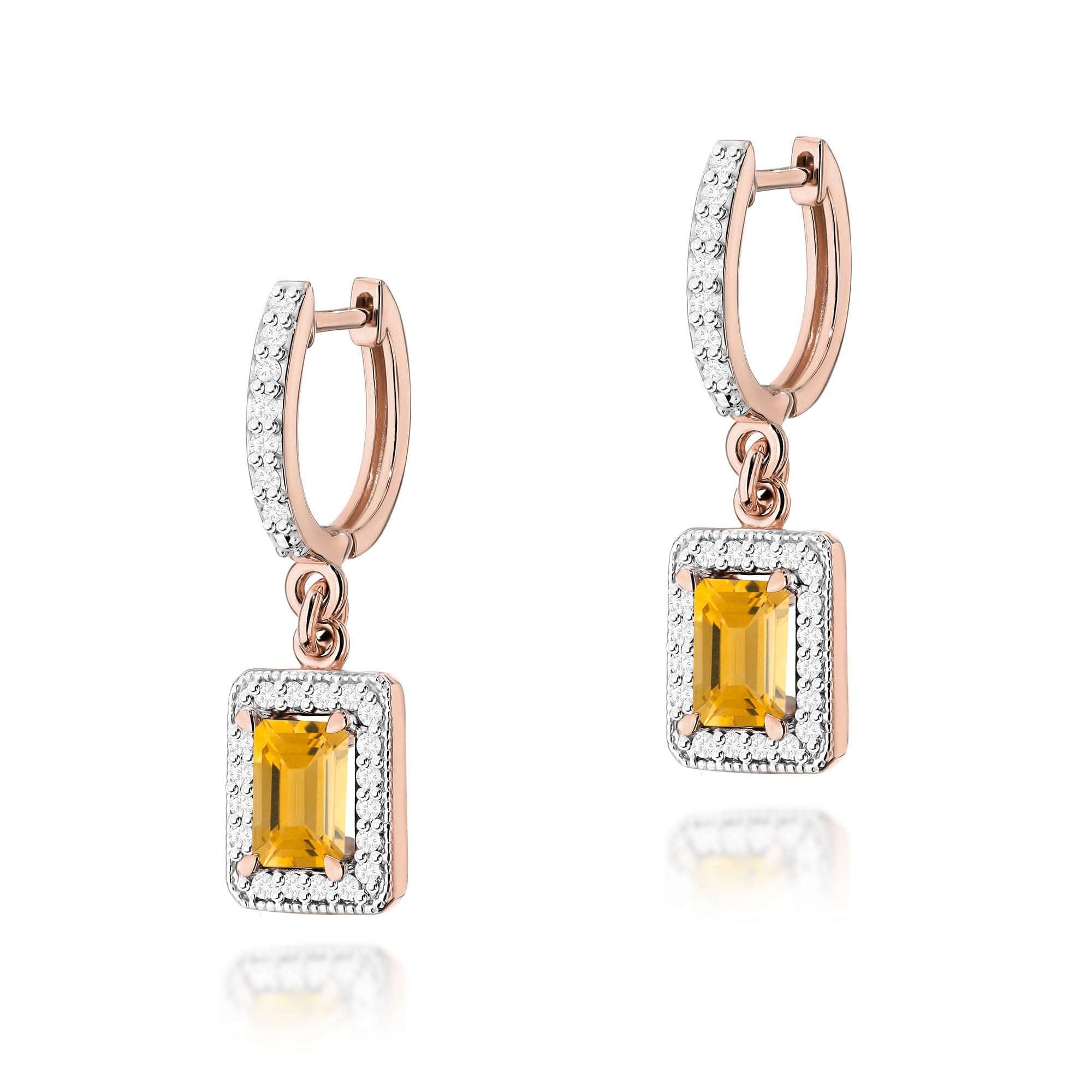 Zlaté náušnice 585 s přírodními kameny a visícími citrony a brilianty 3.7 g